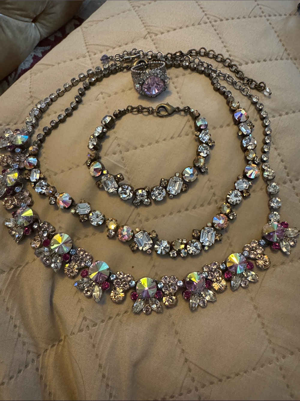 Aurora Crystal Floral Statement Necklace in Pink and Iridescent